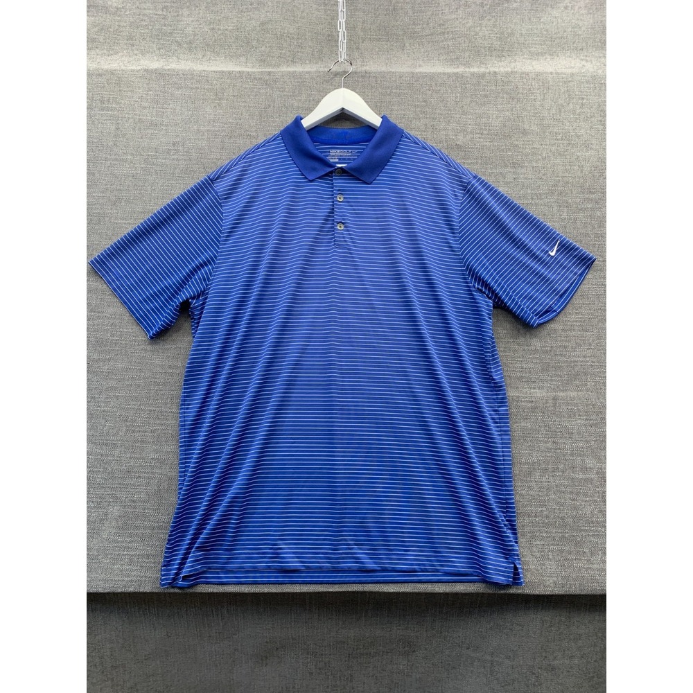 Nike Dri Fit Golf Tour Performance Polo Shirt Mens XL Blue White Striped Swoosh